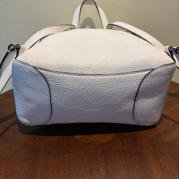 Kate Spade. Backpackl  Small  striped tweed.  White leather  Pocket in flap EUC. main image 4